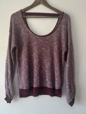 ABS Lutely Burgundy White L/s Sweater Wide Neck Medium
